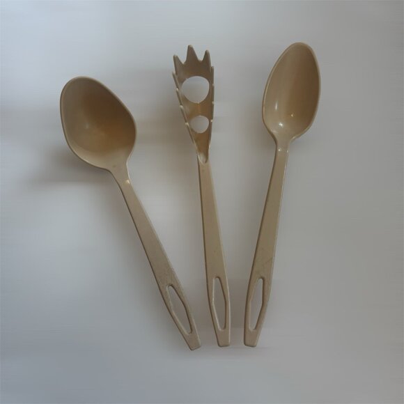 VTG Tailor Made USA Almond Nylon Pasta Spoon/Slotted Spaghetti Fork Set 3pc - Picture 1 of 7